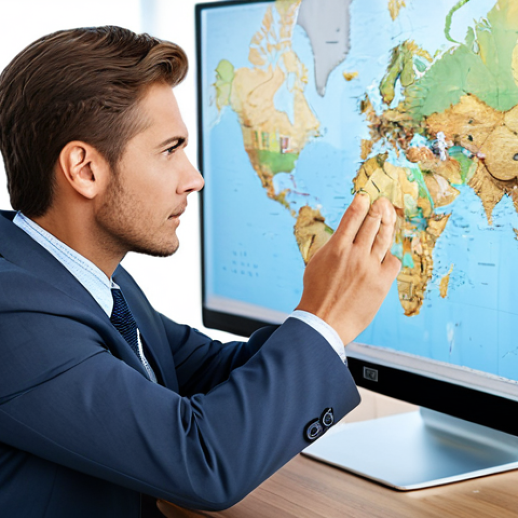 A focused business professional, in modest, elegant business attire, seated at a clean, modern office desk. A large, visually appealing digital concept map is displayed prominently on a monitor, showcasing clear interconnections of information. The professional looks at the map with an expression of calm understanding and insightful clarity. High-resolution professional photography, soft studio lighting, well-formed hands, proper finger count, natural body proportions. Fully clothed, appropriate attire, safe for work, perfect anatomy, correct proportions, natural pose, professional dress, family-friendly content.